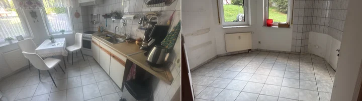 Vorher-Nachher-Vergleich: Küche. Links vorher, rechts nachher.
